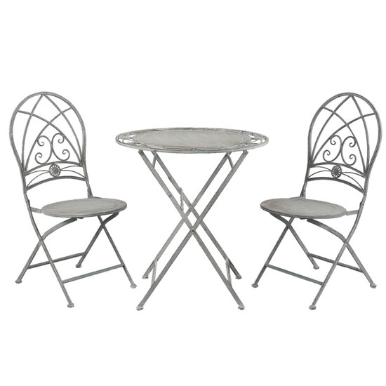 Clayre & Eef | Bistroset Bistrotafel Bistrostoel 3-delig Grijs ø 70x76 / 42x54x93 cm (2) | 5Y0387
