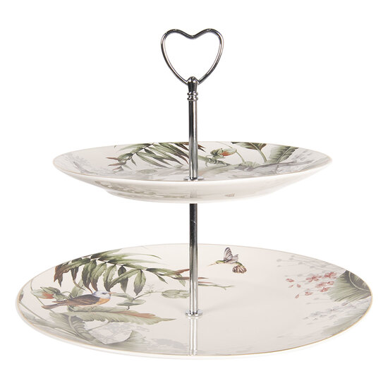 Clayre & Eef | Etagère 2 laags Wit, Groen ø 26x24 cm | TRBET