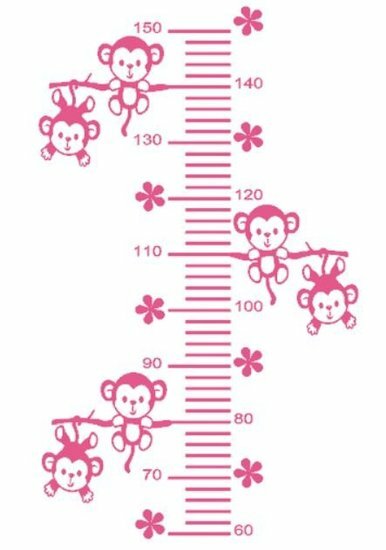 Sticker lengtemeter aapjes aan tak roze 102 x 55 cm | Rosami Decoratiestickers 1