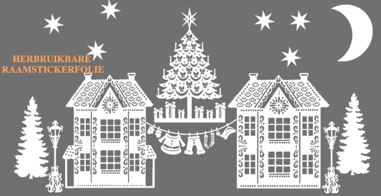 Stickerset 15 delig Herbruikbaar huisjes - kerstboom - lantaarnpaal - waslijn Kerstman | Rosami Decoratiestickers 1