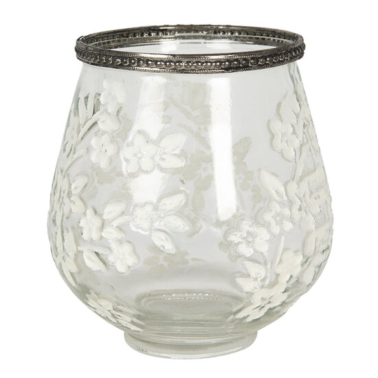 Clayre & Eef | Glazen Theelichthouder Bloemen Transparant ø 12x13 cm | 6GL2874