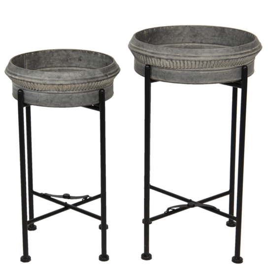Clayre & Eef | Plantenstandaard Binnen Set van 2 Zwart ø 40x68 / ø 35x61 cm | 5Y0779