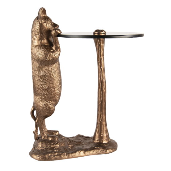 Clayre & Eef | Bijzettafel Kat Koperkleurig, Zwart 40x36x51 cm | 6AL0051