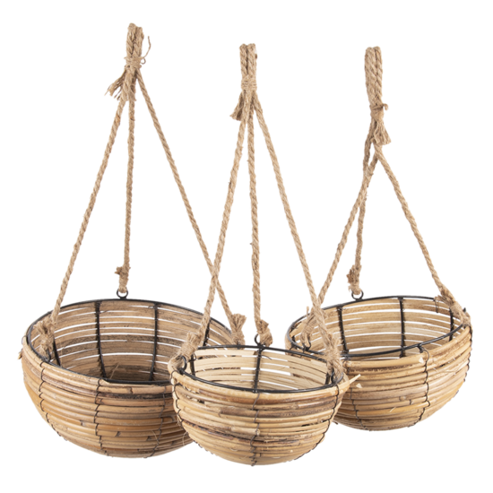 Clayre & Eef | Plantenhanger Binnen Set van 3 Bruin ø 28x15 / 24x14 / 20x11 cm | 6RO0511