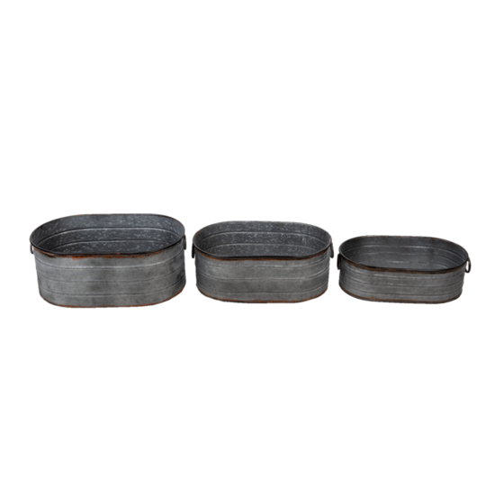 Clayre & Eef | Bloempotten Binnen Set van 3 Grijs 57x36x22 / 51x33x18 / 47x29x15 cm | 6Y4294