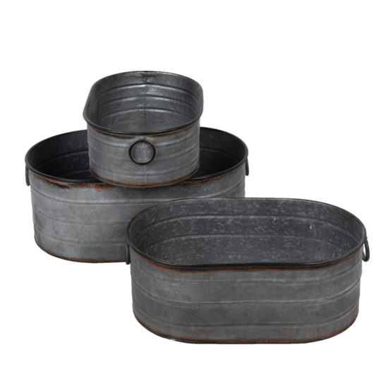 Clayre & Eef | Bloempotten Binnen Set van 3 Grijs 57x36x22 / 51x33x18 / 47x29x15 cm | 6Y4294