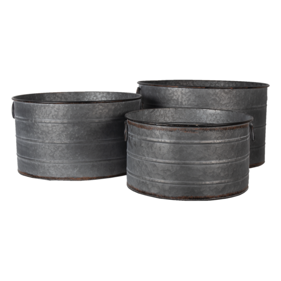 Clayre & Eef | Bloempotten Binnen Set van 3 Grijs ø 51x30 / ø 46x26 / ø 41x23 cm | 6Y4293