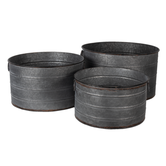 Clayre & Eef | Bloempotten Binnen Set van 3 Grijs ø 51x30 / ø 46x26 / ø 41x23 cm | 6Y4293