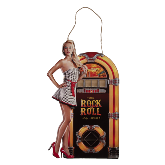 Clayre & Eef | Wanddecoratie Jukebox Zwart, Geel 37x1x60 cm | 6Y4398