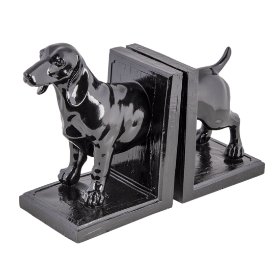 Clayre & Eef | Boekensteunen Set van 2 Hond Zwart 25x9x15 cm | 6PR4623