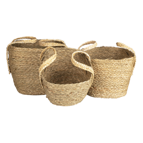 Clayre & Eef | Opbergmanden Set van 3 Bruin 25x25x34 / 24x20x28 / 21x18x25 cm | 6RO0539