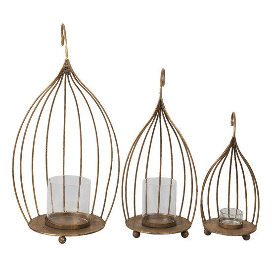Clayre & Eef | Windlicht Set van 3 Koperkleurig ø 24x48 / ø 17x38 / ø 13x28 cm | 6Y4543