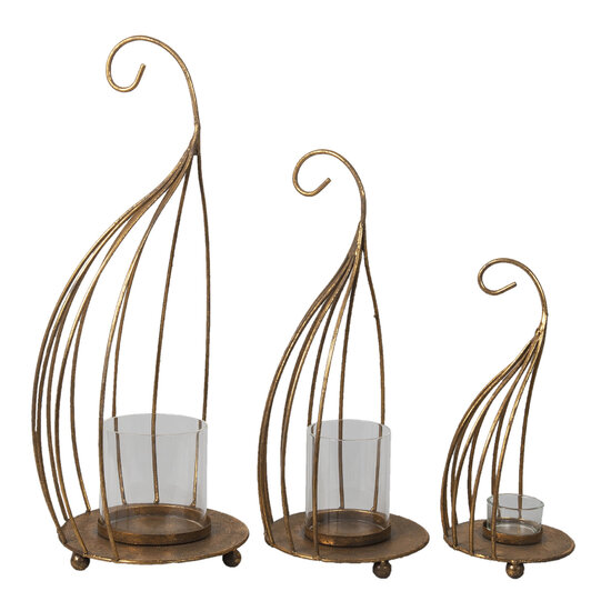 Clayre & Eef | Windlicht Set van 3 Koperkleurig ø 24x48 / ø 17x38 / ø 13x28 cm | 6Y4543