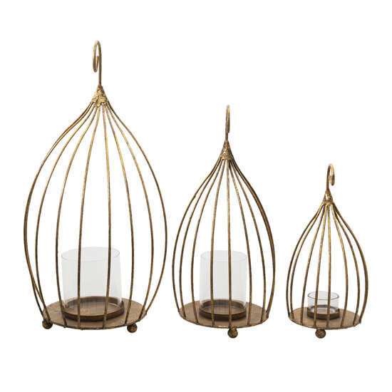 Clayre & Eef | Windlicht Set van 3 Koperkleurig ø 24x48 / ø 17x38 / ø 13x28 cm | 6Y4543
