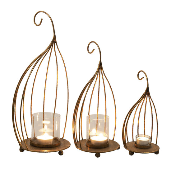 Clayre & Eef | Windlicht Set van 3 Koperkleurig ø 24x48 / ø 17x38 / ø 13x28 cm | 6Y4543