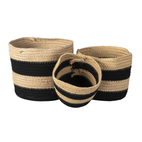 Clayre & Eef | Opbergmanden Set van 3 Zwart ø 22x19 cm | 6RO0531