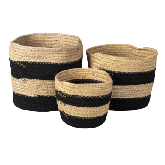 Clayre & Eef | Opbergmanden Set van 3 Zwart ø 22x19 cm | 6RO0531