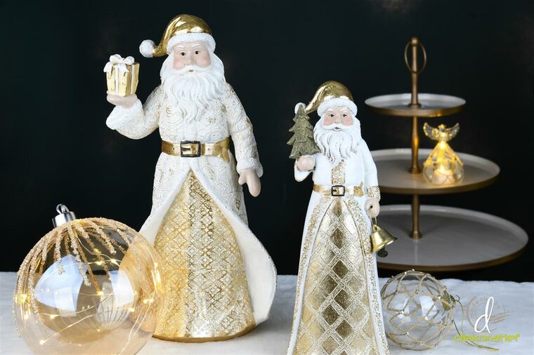 Decoratie kerstman met cadeautje wit/goud 20x15x36 cm | Dekoratief | A215101 2