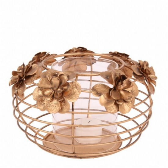 Windlicht bloemen Ø 19 cm goud ijzer | Dutch Style | 10927404 3