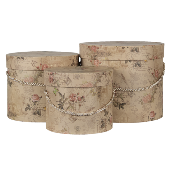 Clayre &amp; Eef   | Hoedendoos Set van 3 Beige &oslash; 23x20 / &oslash; 20x17 / &oslash; 17x14 cm | 65012
