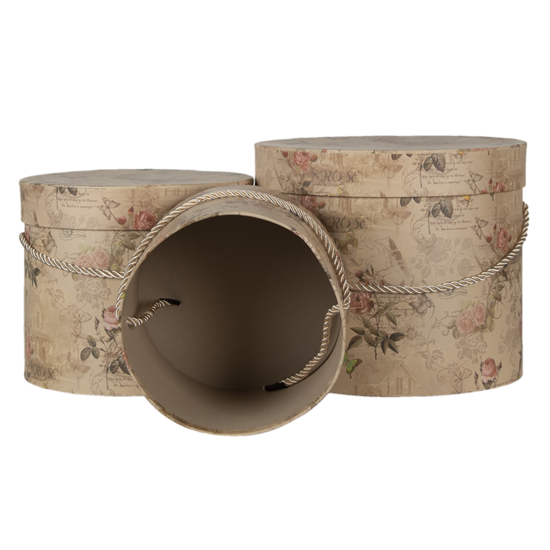 Clayre &amp; Eef   | Hoedendoos Set van 3 Beige &oslash; 23x20 / &oslash; 20x17 / &oslash; 17x14 cm | 65012