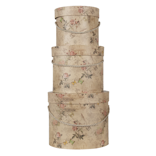 Clayre &amp; Eef   | Hoedendoos Set van 3 Beige &oslash; 23x20 / &oslash; 20x17 / &oslash; 17x14 cm | 65012