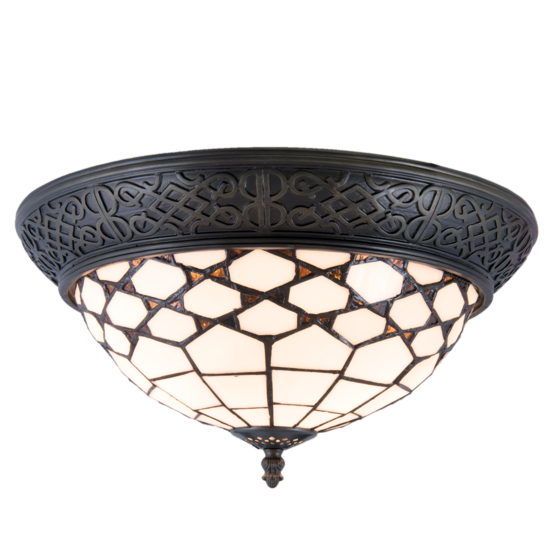Clayre & Eef | Plafondlamp Tiffany Wit, Bruin ø 38x19 cm E14/max 2x40W | 5LL-5891