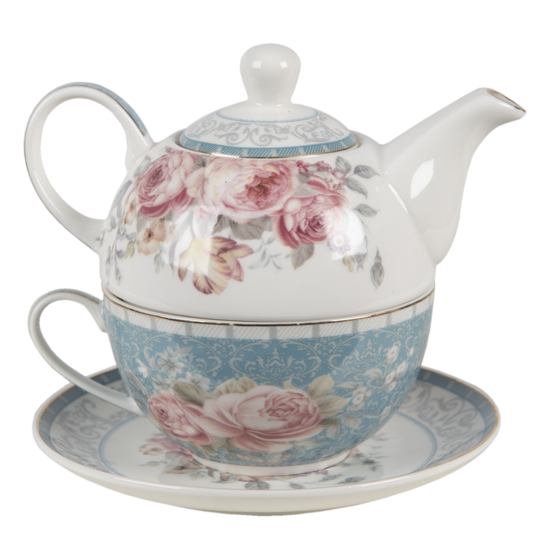 Tea for one set 16*10*14 cm / 400 ml / 250 ml Blauw | PECTEFO | Clayre & Eef 1