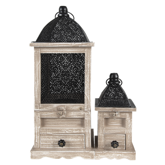 64960 Lantaarns Set van 2 Bruin 20*20*53 cm 20*20*53 / 14*14*25 cm Bruin | 64960 | Clayre & Eef