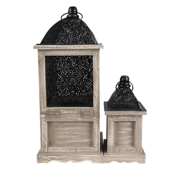 64960 Lantaarns Set van 2 Bruin 20*20*53 cm 20*20*53 / 14*14*25 cm Bruin | 64960 | Clayre & Eef 2