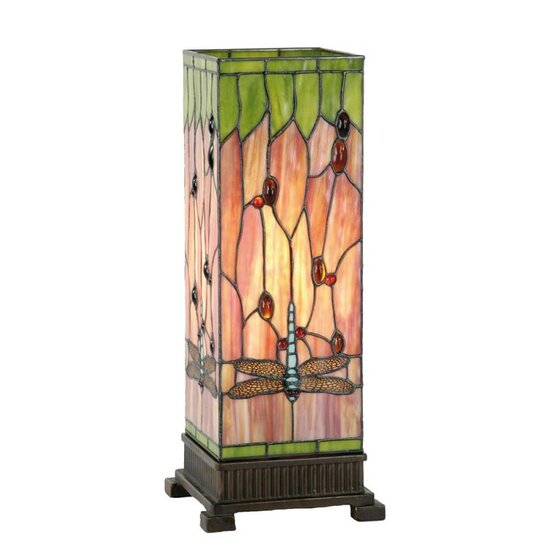 5LL-9218 Tiffany Tafellamp Rood, Groen 18*18*45 cm E27/max 1*40W 18*18*45 cm E27/max 1*40W Multi | 5LL-9218 | Clayre & Eef5