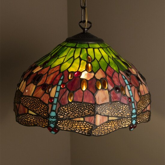 5LL-9201 Lampenkap Tiffany Rood, Groen ø 42*24 cm ø 42*24 cm Multi | 5LL-9201 | Clayre & Eef 1