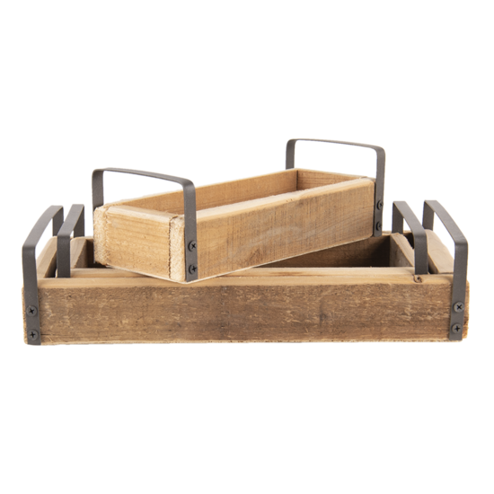 Clayre &amp; Eef   | Decoratief Dienblad set van 3 Bruin 35x20x5 / 30x15x5 / 25x10x5 cm | 6H2008