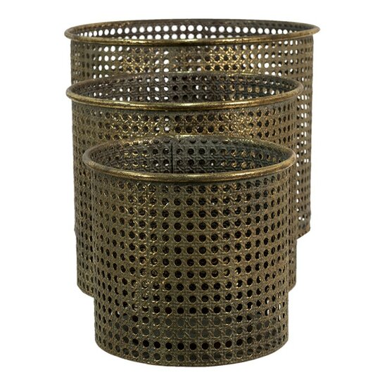 6Y4531 Windlicht (3) Ø 33*27 / Ø 27*23 / Ø 21*19 cm Koperkleurig Ijzer Rond Kaarsenhouder