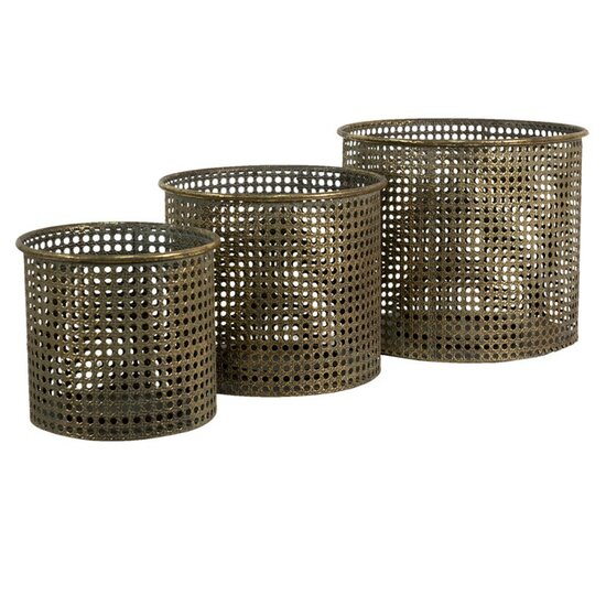 6Y4531 Windlicht (3) Ø 33*27 / Ø 27*23 / Ø 21*19 cm Koperkleurig Ijzer Rond Kaarsenhouder