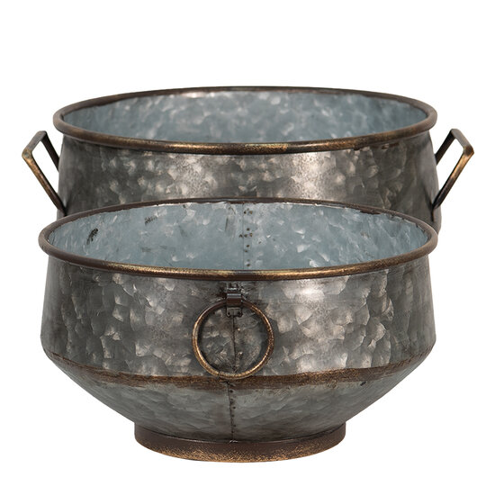 Clayre & Eef | Bloempotten Binnen Set van 2 Grijs, Bruin 40x35x20 / 32x31x15 cm | 6Y4772