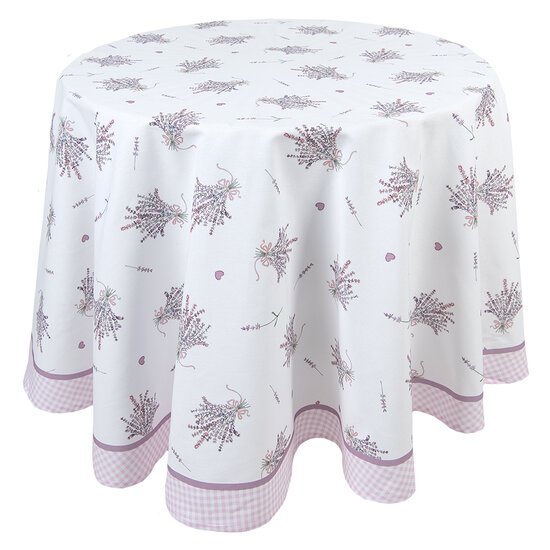 Clayre & Eef | Rond Tafelkleed Wit, Groen, Paars ø 170 cm | LAG07