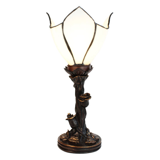 Clayre & Eef | Tiffany Tafellamp Bloem Wit, Bruin ø 18x32 cm E14/max 1x25W | 5LL-6231