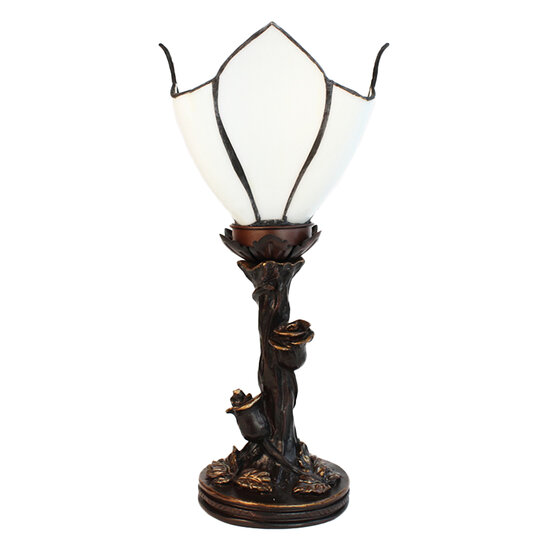 Clayre & Eef | Tiffany Tafellamp Bloem Wit, Bruin ø 18x32 cm E14/max 1x25W | 5LL-6231