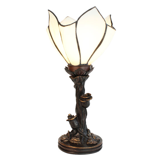 Clayre & Eef | Tiffany Tafellamp Bloem Wit, Bruin ø 18x32 cm E14/max 1x25W | 5LL-6231