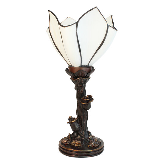 Clayre & Eef | Tiffany Tafellamp Bloem Wit, Bruin ø 18x32 cm E14/max 1x25W | 5LL-6231
