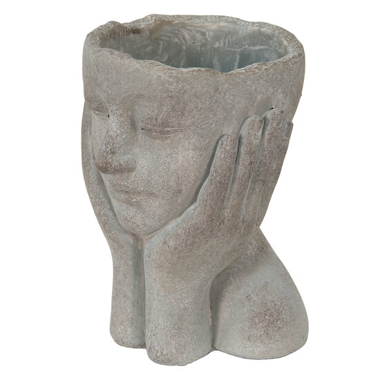 Clayre & Eef | Bloempot Binnen Hoofd Grijs 16x16x22 cm | 6TE0410L
