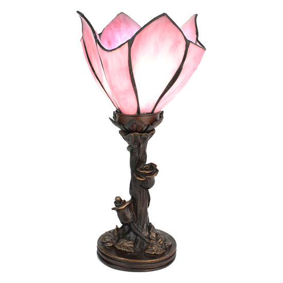 Clayre & Eef | Tiffany Tafellamp Bloem Roze ø 18x32 cm E14/max 1x25W | 5LL-6232