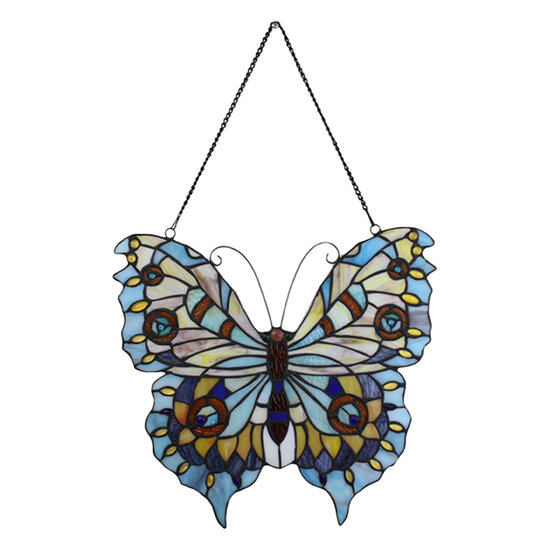 Clayre & Eef | Glaspaneel Tiffany Vlinder Blauw 40x1x39/60 cm | 5LL-6236