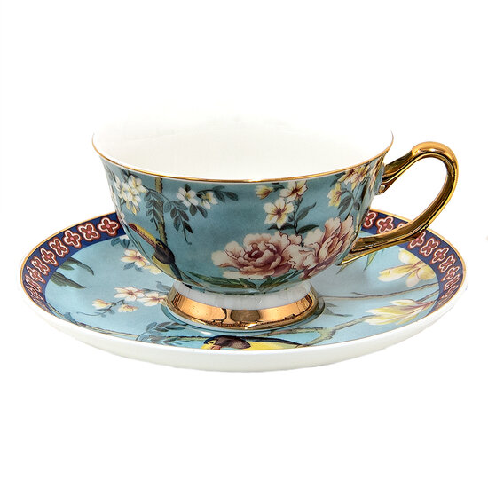Clayre & Eef | Kop en schotel Blauw 12x10x6 cm / ø 15x2 cm / 200 ml | 6CE1476
