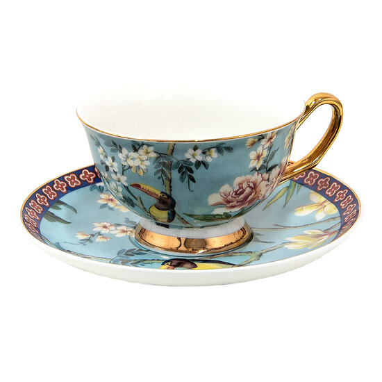 Clayre & Eef | Kop en schotel Blauw 12x10x6 cm / ø 15x2 cm / 200 ml | 6CE1476