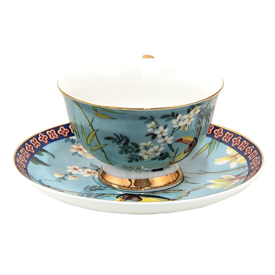 Clayre & Eef | Kop en schotel Blauw 12x10x6 cm / ø 15x2 cm / 200 ml | 6CE1476