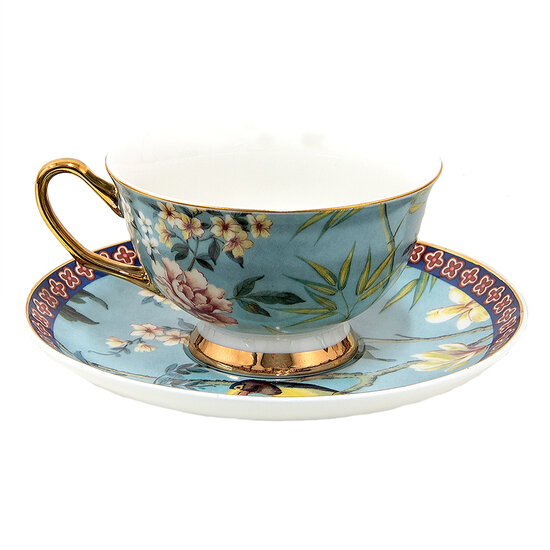 Clayre & Eef | Kop en schotel Blauw 12x10x6 cm / ø 15x2 cm / 200 ml | 6CE1476