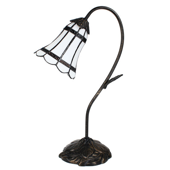 Clayre & Eef | Tiffany Tafellamp Wit Bruin 30x17x48 cm E14/max 1x25W | 5LL-6250