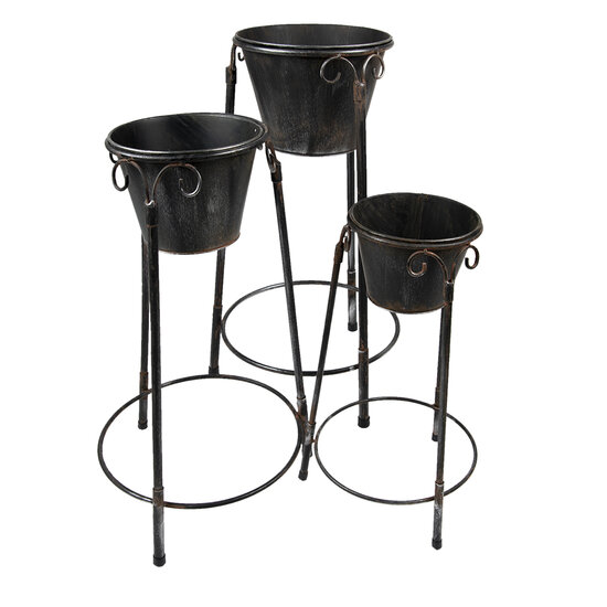 Clayre & Eef | Bloempotten Binnen set van 3 Zwart 38x38x79 / 36x34x61 / 28x27x49 cm | 5Y1109